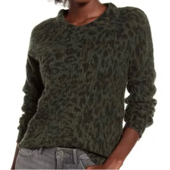 Rails Joanna Olive Leopard Print Wool/Alpaca Sweater size L - Picture 2 of 7